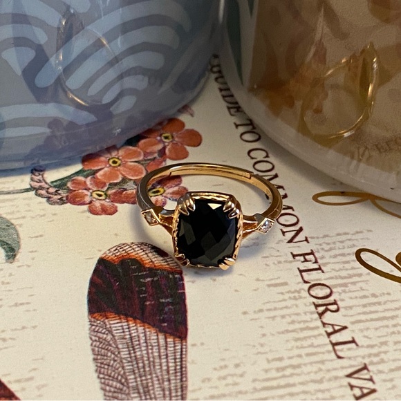 925 Sterling Silver Vintage Gem Square Stone Ring, Black Agate - Picture 11 of 11